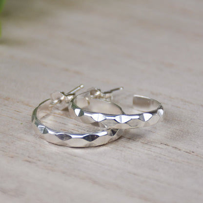 Diamond Hoop Earrings - Sterling Silver