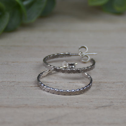 Flat Twisted Rope Hoop Earrings - Sterling Silver