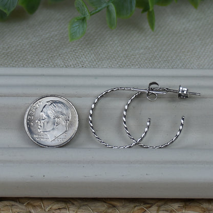 Flat Twisted Rope Hoop Earrings - Sterling Silver
