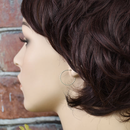 Flat Twisted Rope Hoop Earrings - Sterling Silver