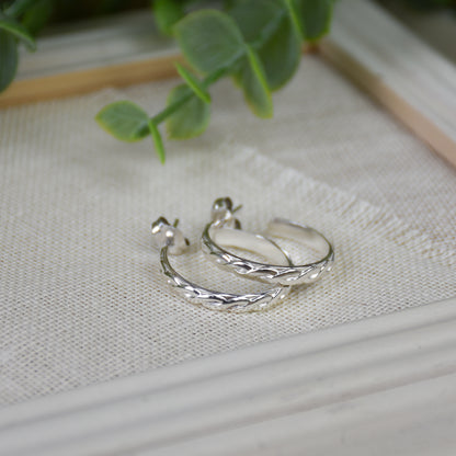 Braided Twist Hoop Earrings - Sterling Silver