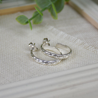Braided Twist Hoop Earrings - Sterling Silver