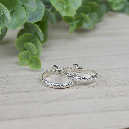 Braided Twist Hoop Earrings - Sterling Silver