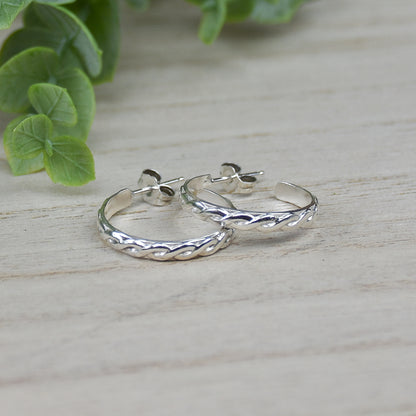 Braided Twist Hoop Earrings - Sterling Silver