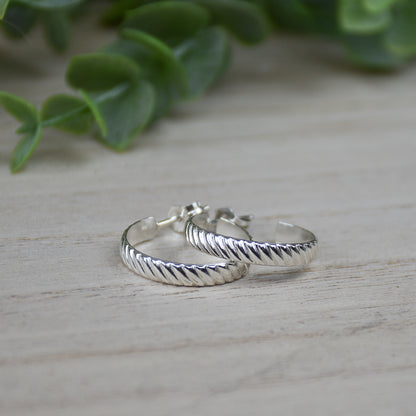 Twist Flat Hoop Earrings - Sterling Silver