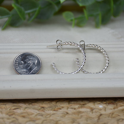 Twisted Rope Hoop Earrings - Sterling Silver