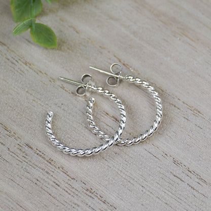 Twisted Rope Hoop Earrings - Sterling Silver