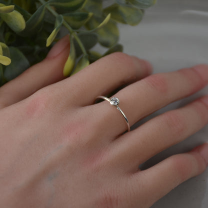 April Birthstone Ring - White Topaz Stone - Sterling Silver Bezel