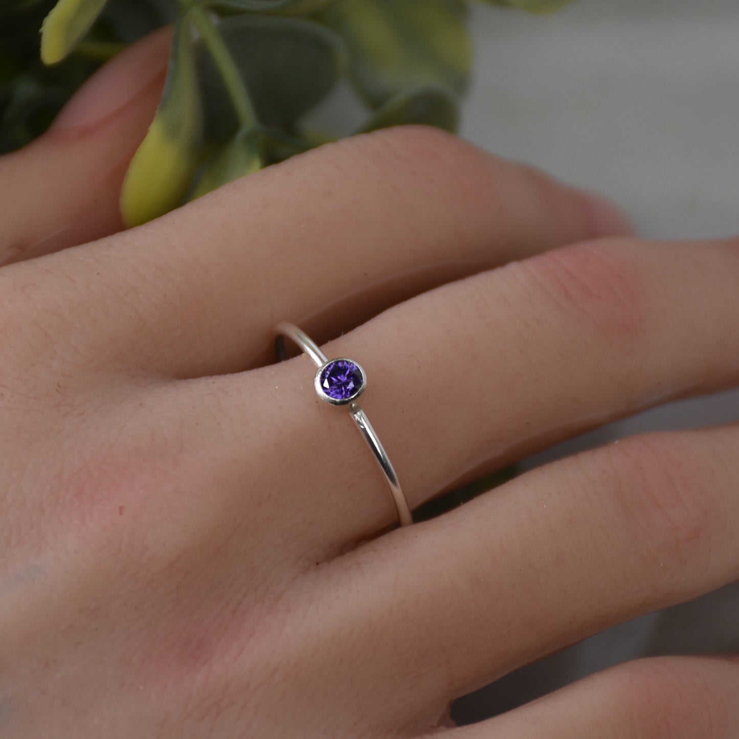 February Birthstone Ring - Amethyst Gemstone - Sterling Silver Bezel