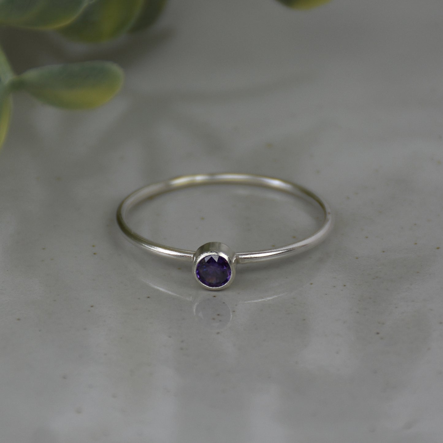 February Birthstone Ring - Amethyst Gemstone - Sterling Silver Bezel