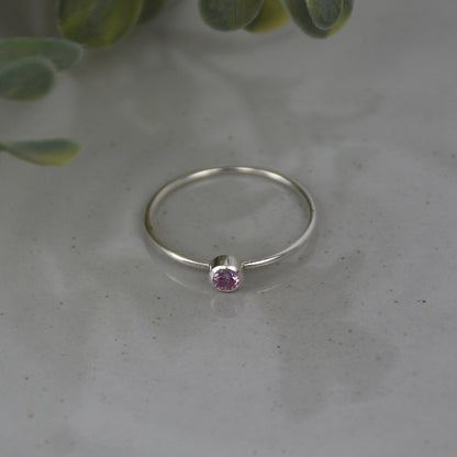October Birthstone Ring - Pink Tourmaline Gemstone - Sterling Silver Bezel