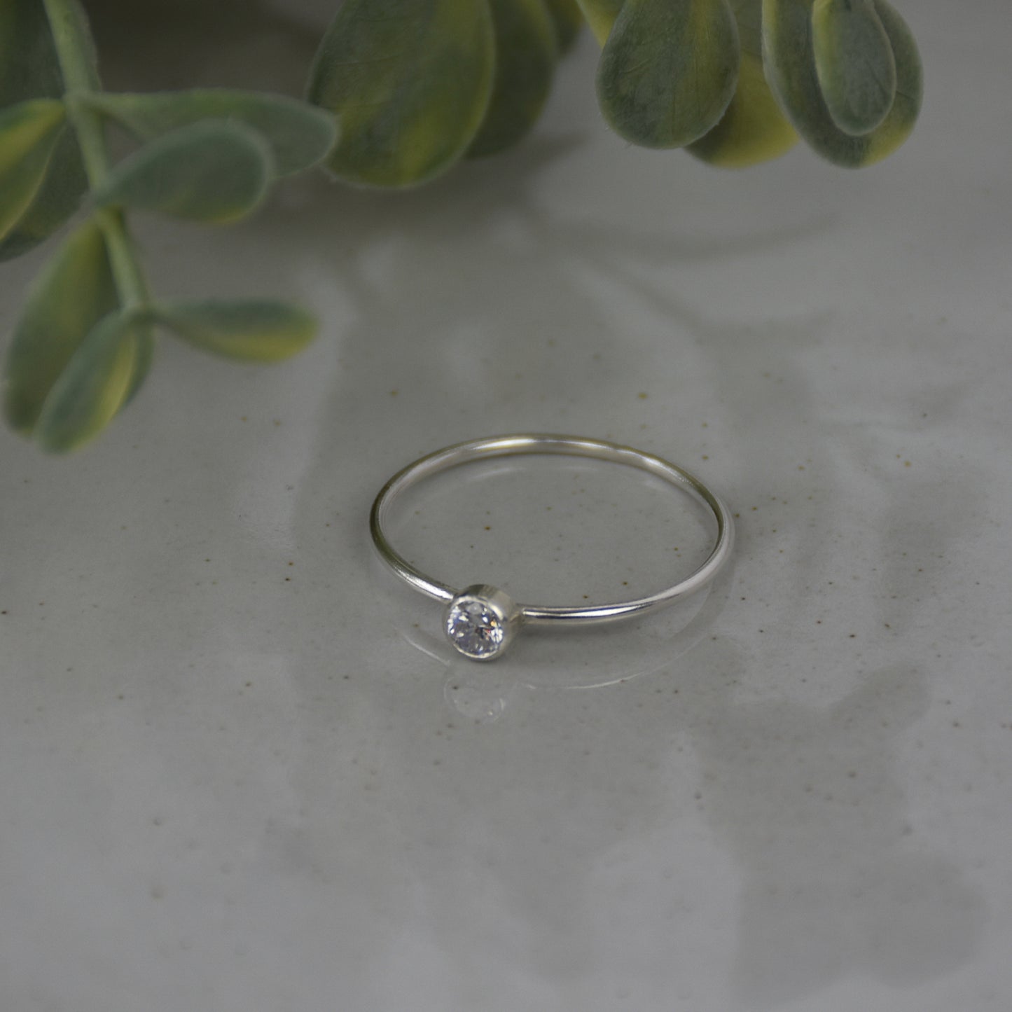 April Birthstone Ring - White Topaz Stone - Sterling Silver Bezel