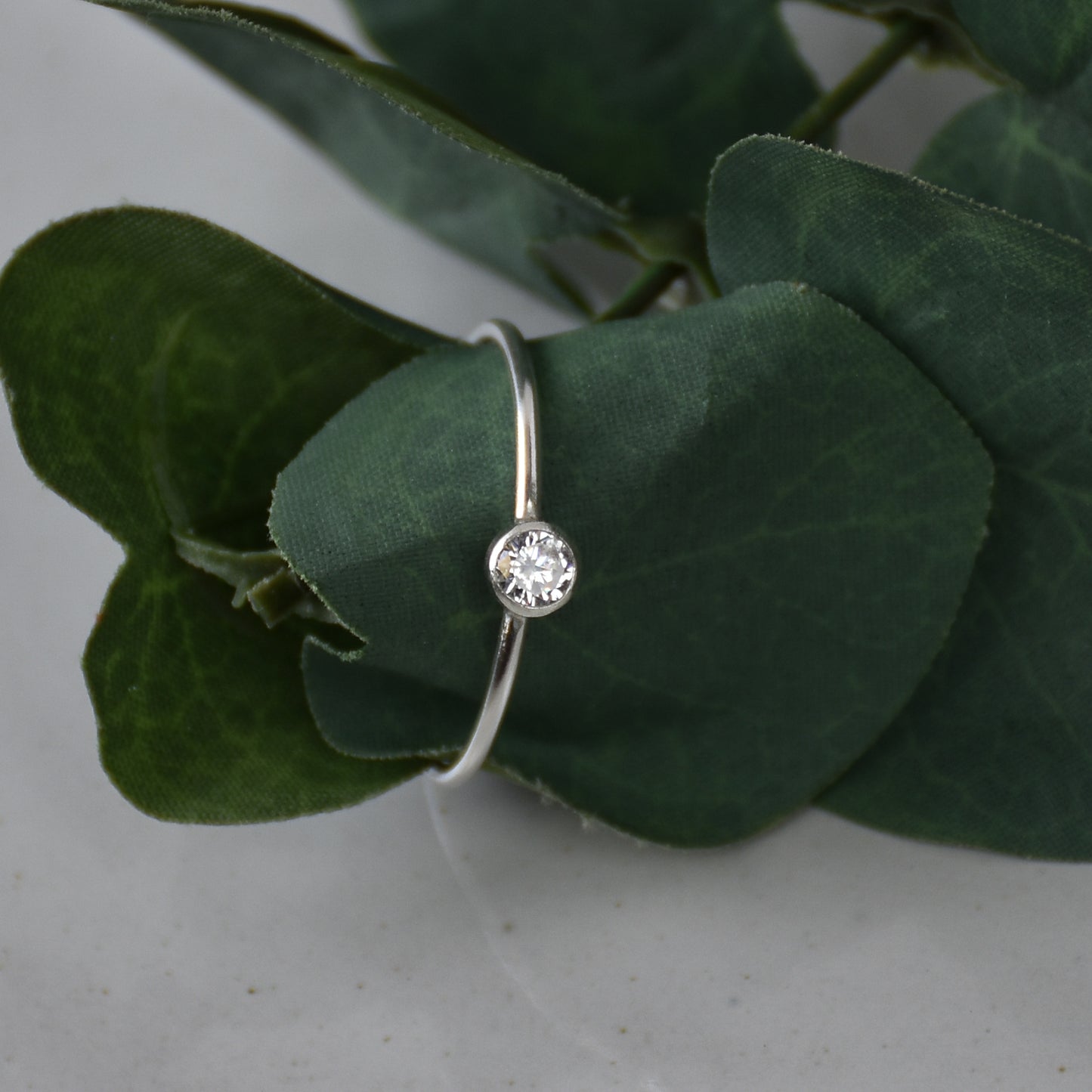 April Birthstone Ring - White Topaz Stone - Sterling Silver Bezel