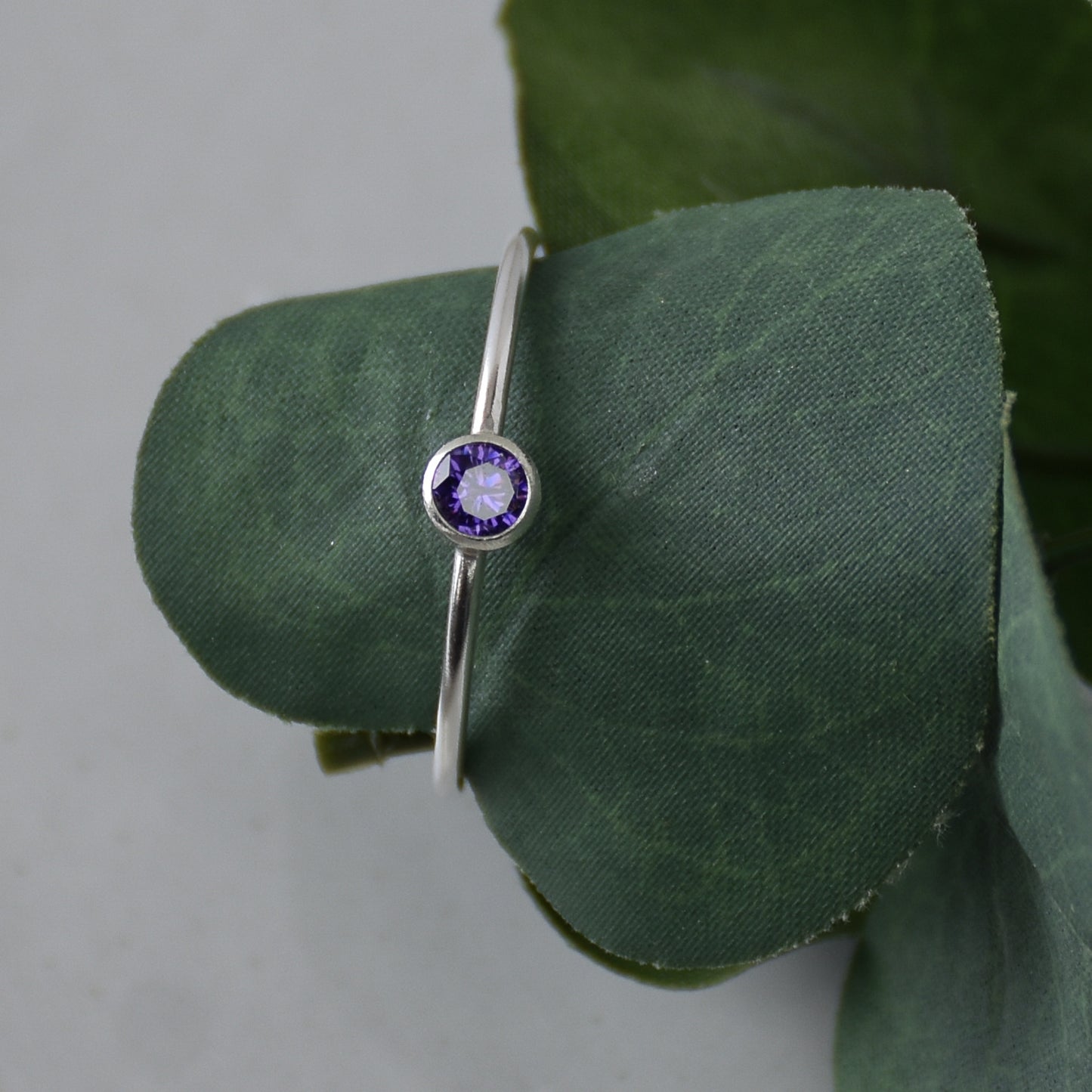 February Birthstone Ring - Amethyst Gemstone - Sterling Silver Bezel