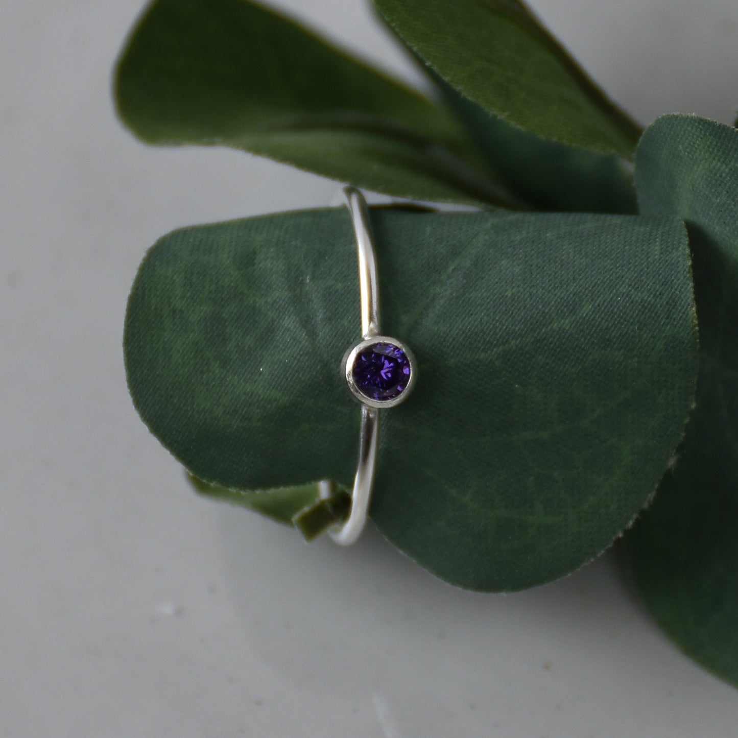 February Birthstone Ring - Amethyst Gemstone - Sterling Silver Bezel