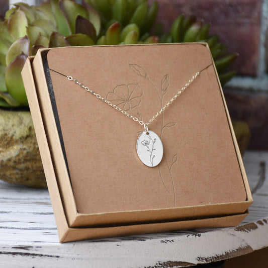 Morning Glory Flower Sterling Silver Necklace - September Birth Month