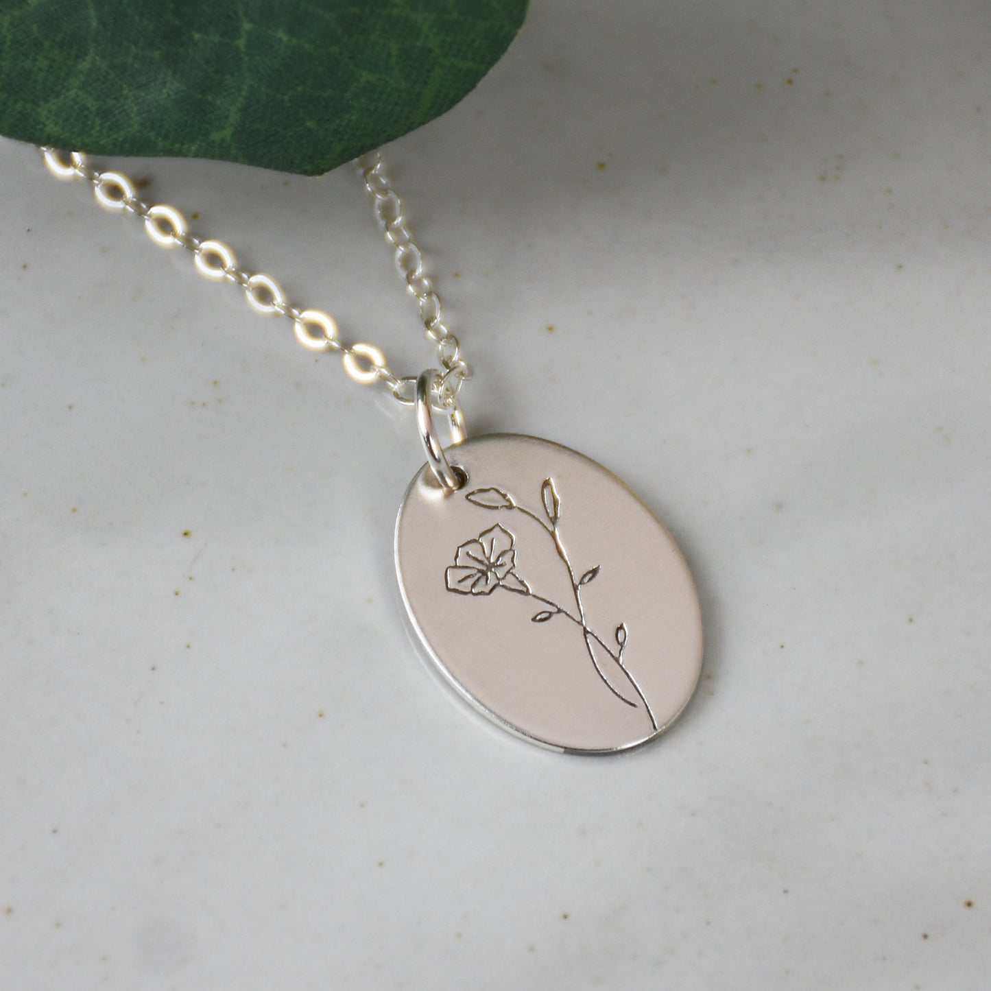 Morning Glory Flower Sterling Silver Necklace - September Birth Month