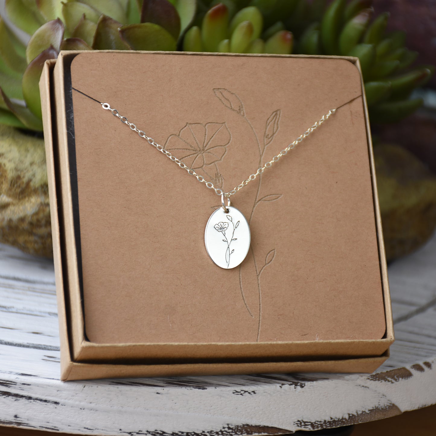 Morning Glory Flower Sterling Silver Necklace - September Birth Month