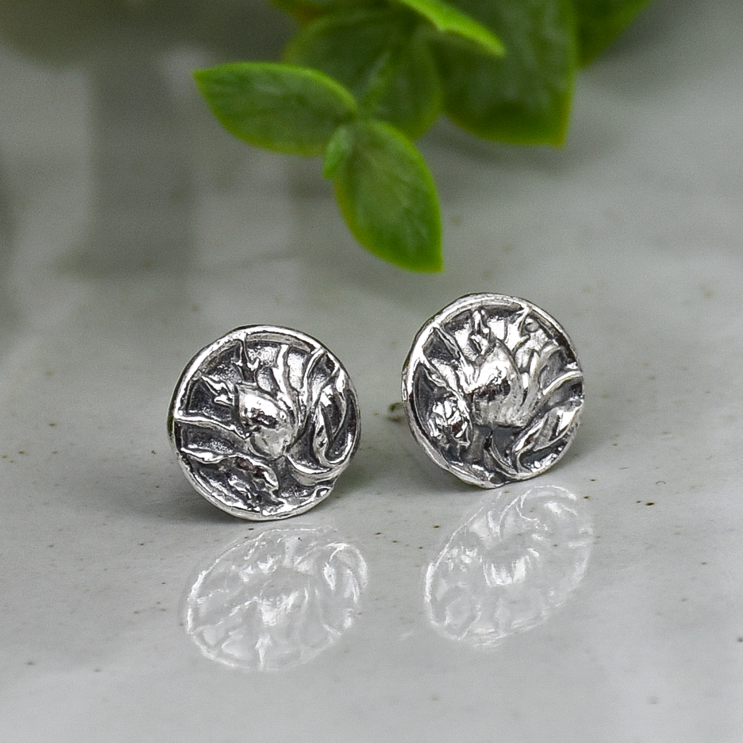 Thistle Flower Stud Earrings - Sterling Silver