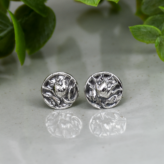 Thistle Flower Stud Earrings - Sterling Silver