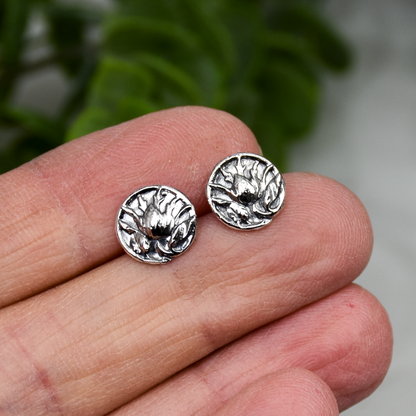 Thistle Flower Stud Earrings - Sterling Silver