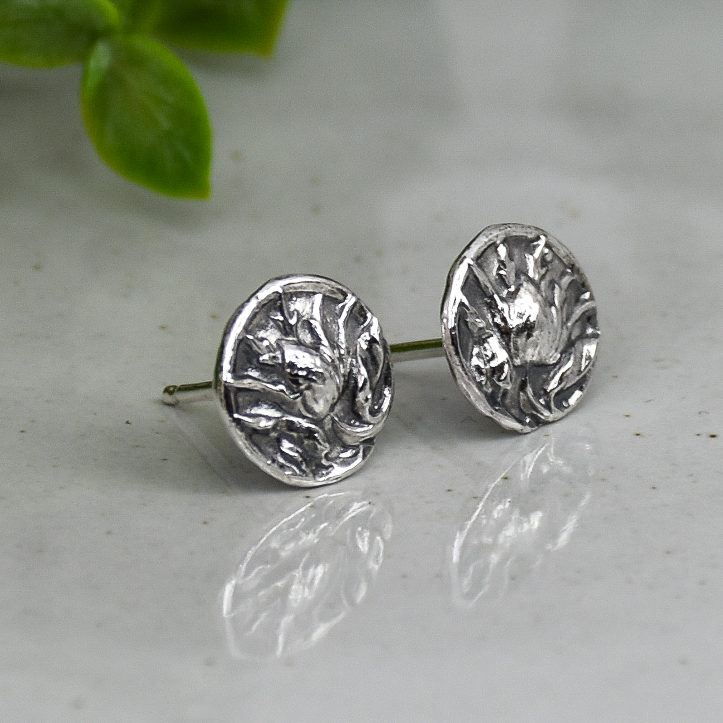 Thistle Flower Stud Earrings - Sterling Silver